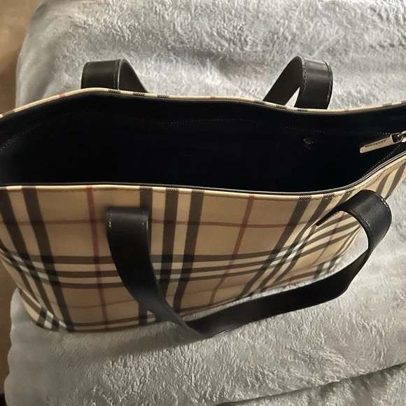 Burberry Tan and Black Plaid Tote - Picture 2 of 10